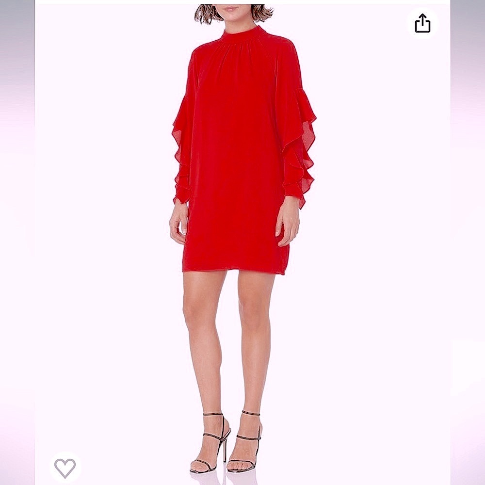 Maggy London Women's Petite Red Crepe Novelty Dress with Sleeve & Neck Shirring